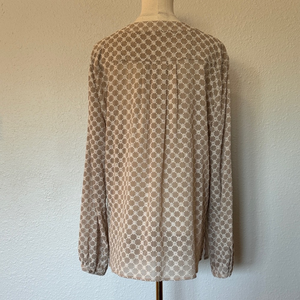 Etcetera Beige Patterned Long Sleeve Peasant Blou… - image 8